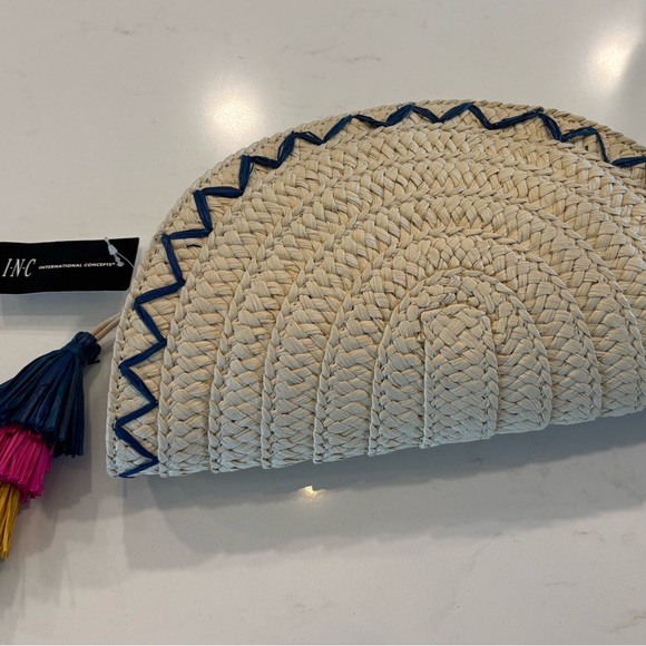 INC International Concepts Woven Clutch with Colorful Tassel taco shaped - Picture 6 of 10
